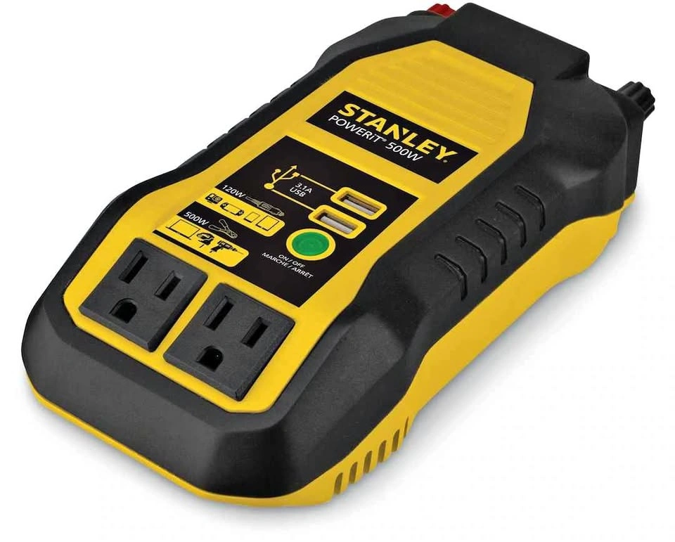 Stanley 500W Inverter & Power Outlet with Battery Clamps