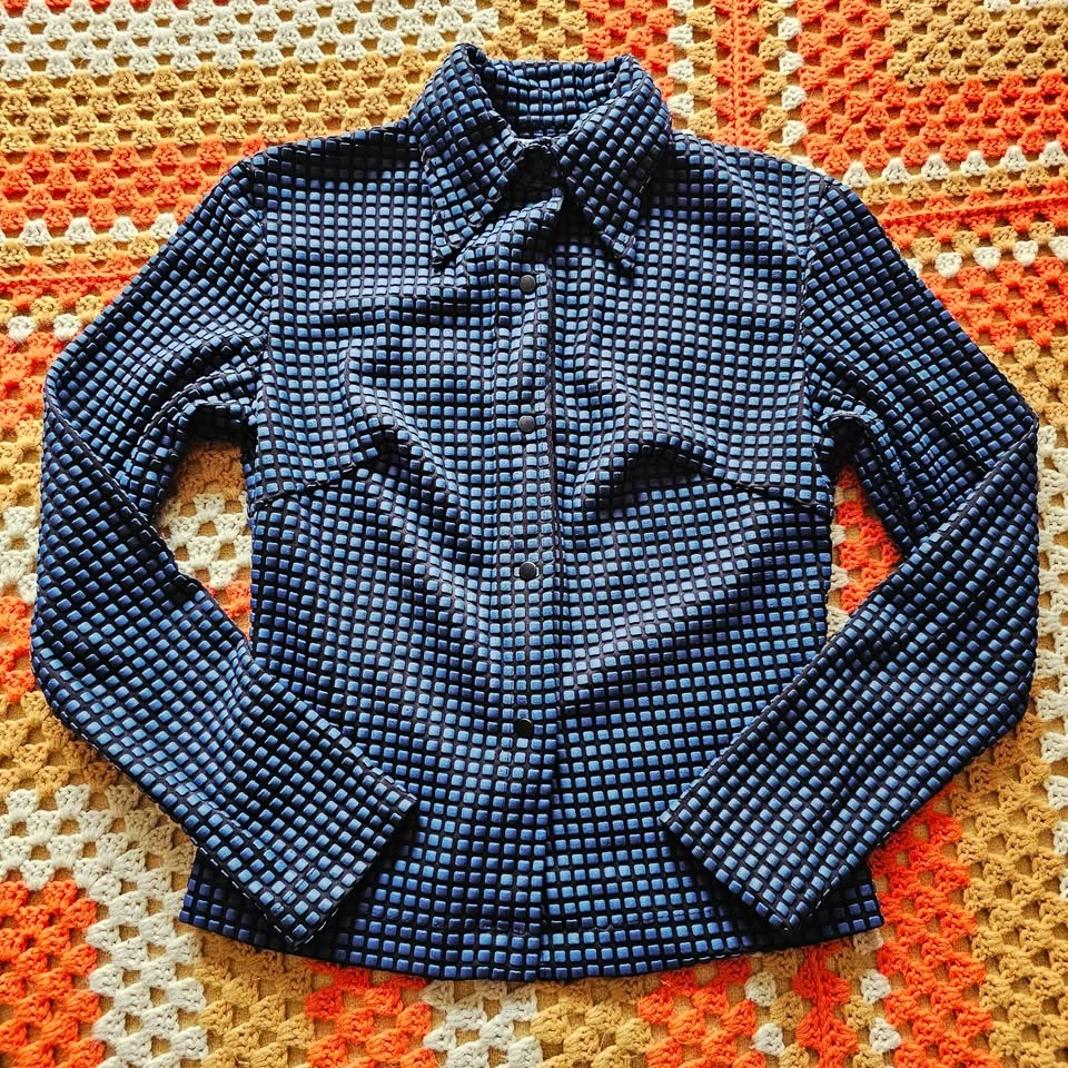 Vintage Y2K Cyberpunk Rave 3D Textured Grid Top Small