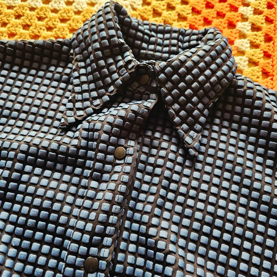 Vintage Y2K Cyberpunk Rave 3D Textured Grid Top Small - photo 2