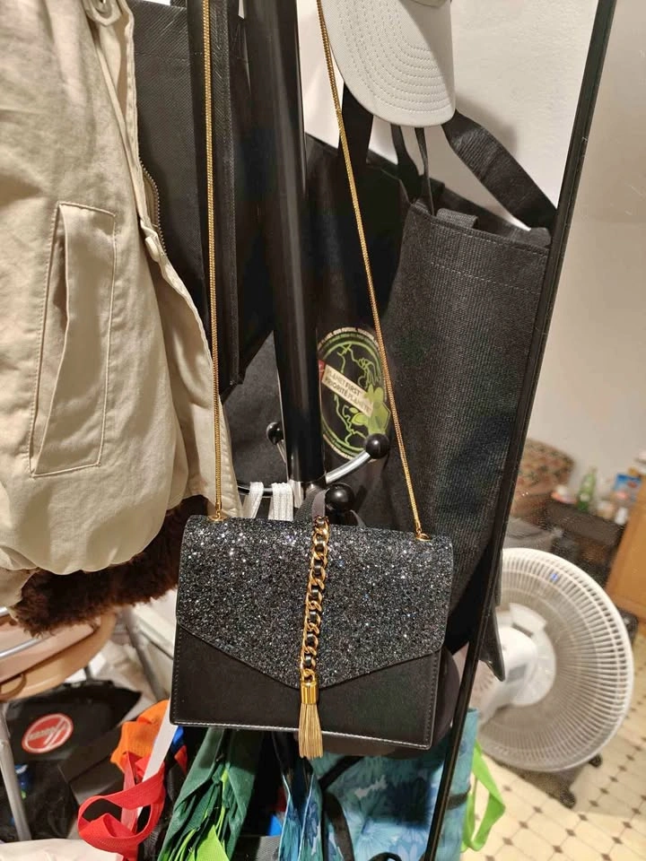 Charles & Keith Navy Blue Glitter Chain Crossbody Bag