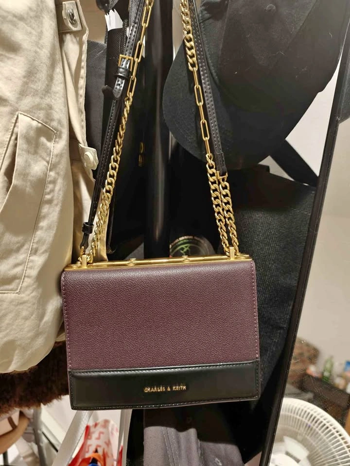 Charles & Keith Burgundy & Black Chain Shoulder Bag