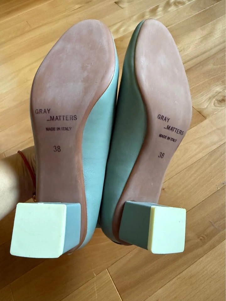 BRAND NEW// EU38//Gray Matters Blue Leather Block Heel Pumps - photo 4