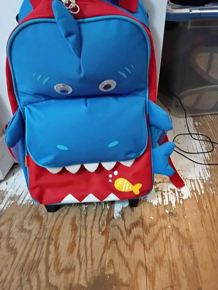 Blue Shark Rolling Backpack for Kids