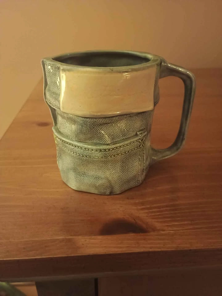 Vintage Denim Jeans Mug Ceramic Textured - photo 2