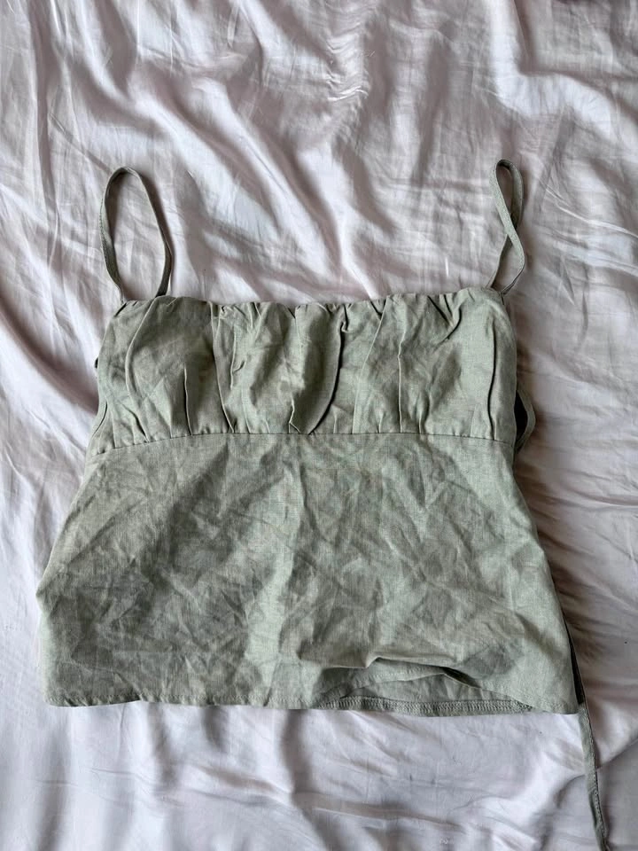 edikted linen open back top in olive