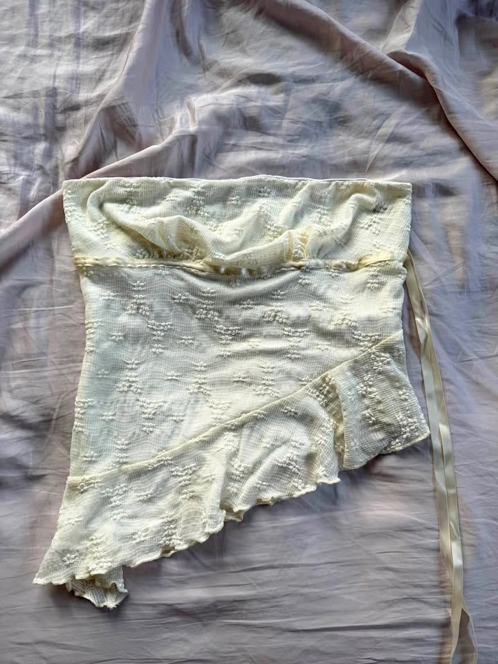 cream embroidered asymmetrical tube top