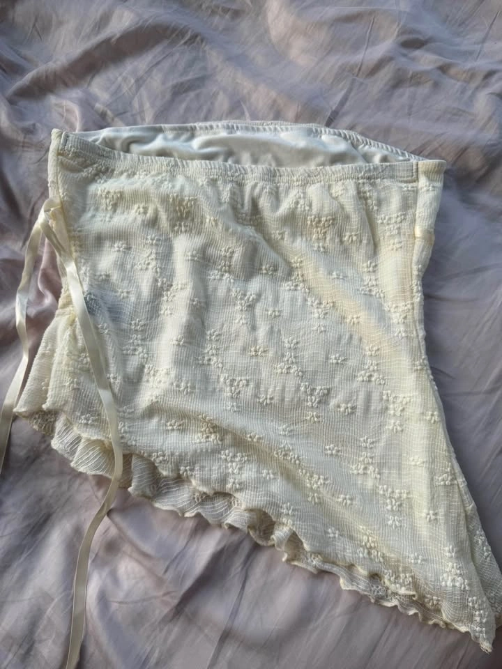 cream embroidered asymmetrical tube top - photo 2