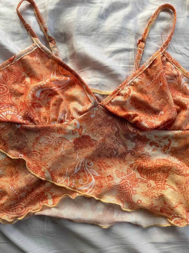thrifted orange patterned mesh cami - photo 2