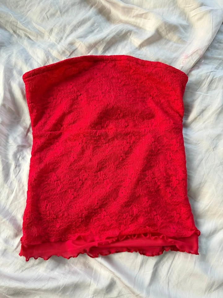 red mesh lace tube top