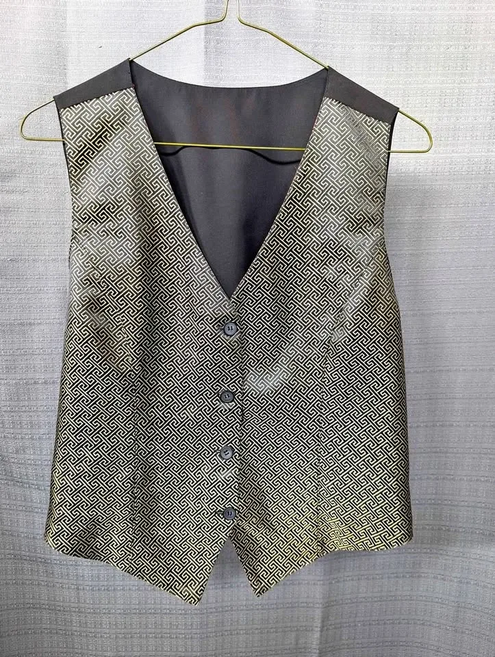 Reversible Gold Geometric and cherry Red Satin Vest