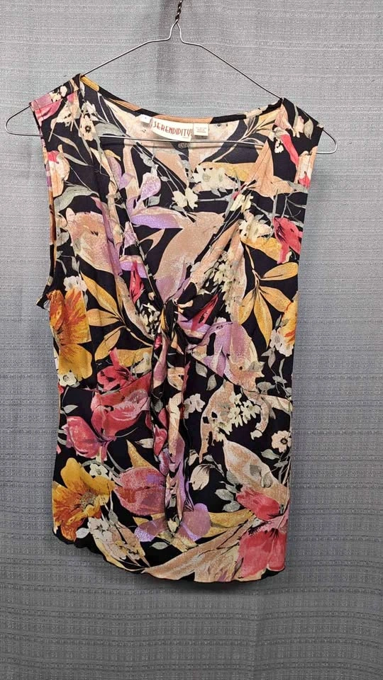 Serendipity Maui Floral Sleeveless Tie-Front Top Size L