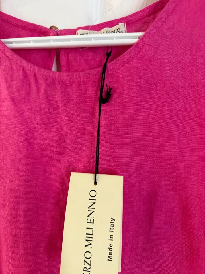 Terzo Millennio Pink Linen Made in Italy Eyelet Ruffle Dress - photo 2