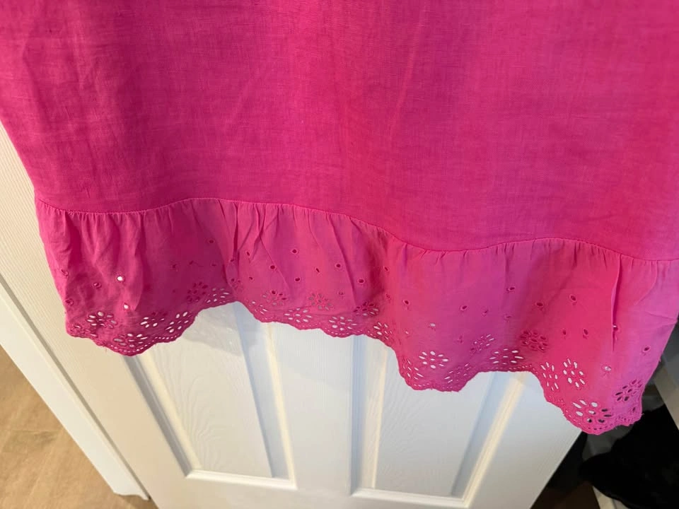 Terzo Millennio Pink Linen Made in Italy Eyelet Ruffle Dress - photo 3