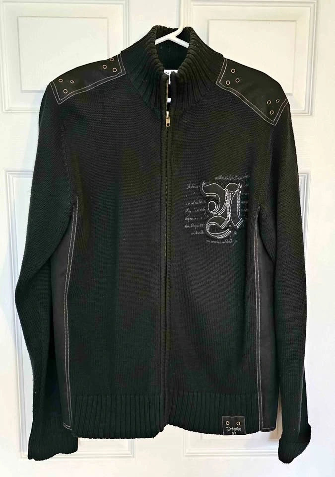Terra Nostra Men's Black Full-Zip Knit Cardigan Sweater - Size L