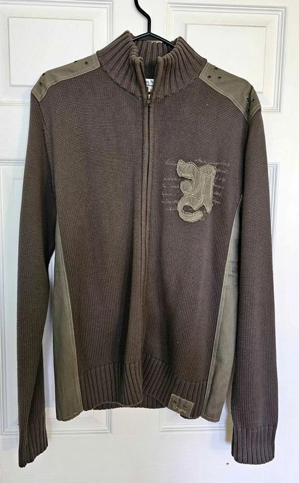 Brand New Terra Nostra Men's Brown Full-Zip Knit Cardigan - L