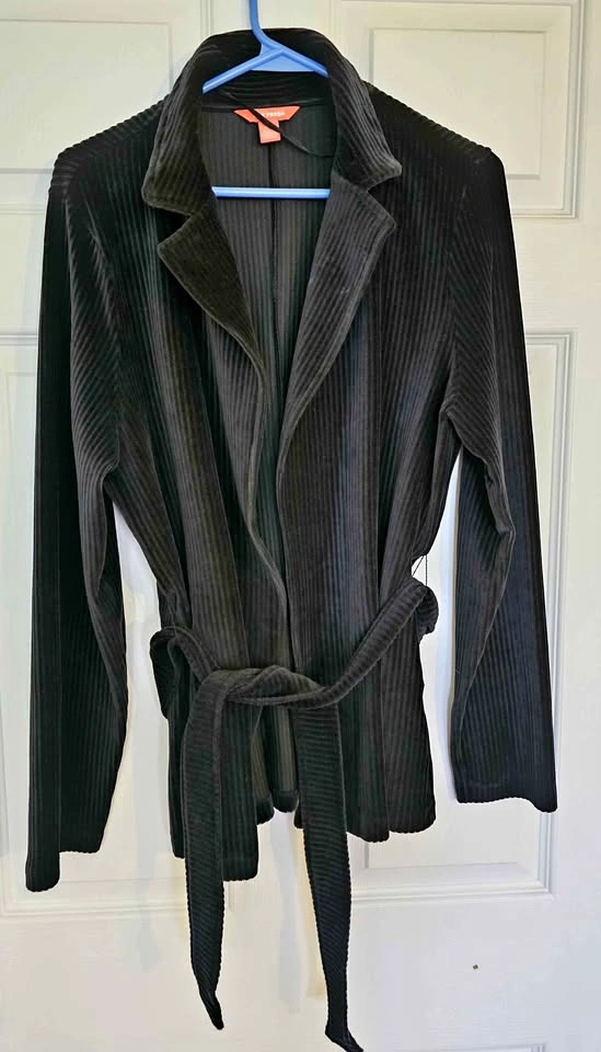 Joe Fresh Women's Black Corduroy Belted Blazer Cardigan Jacket -
