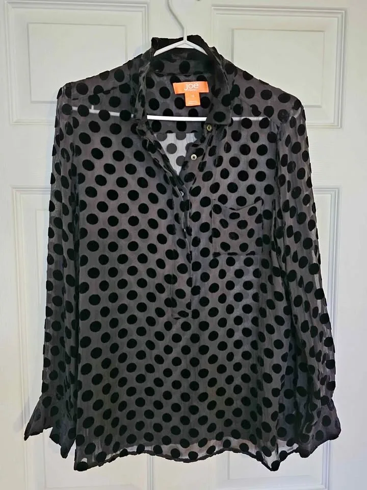 Joe Fresh Women's Black Velvet Polka Dot Sheer Silk-Blend Blouse