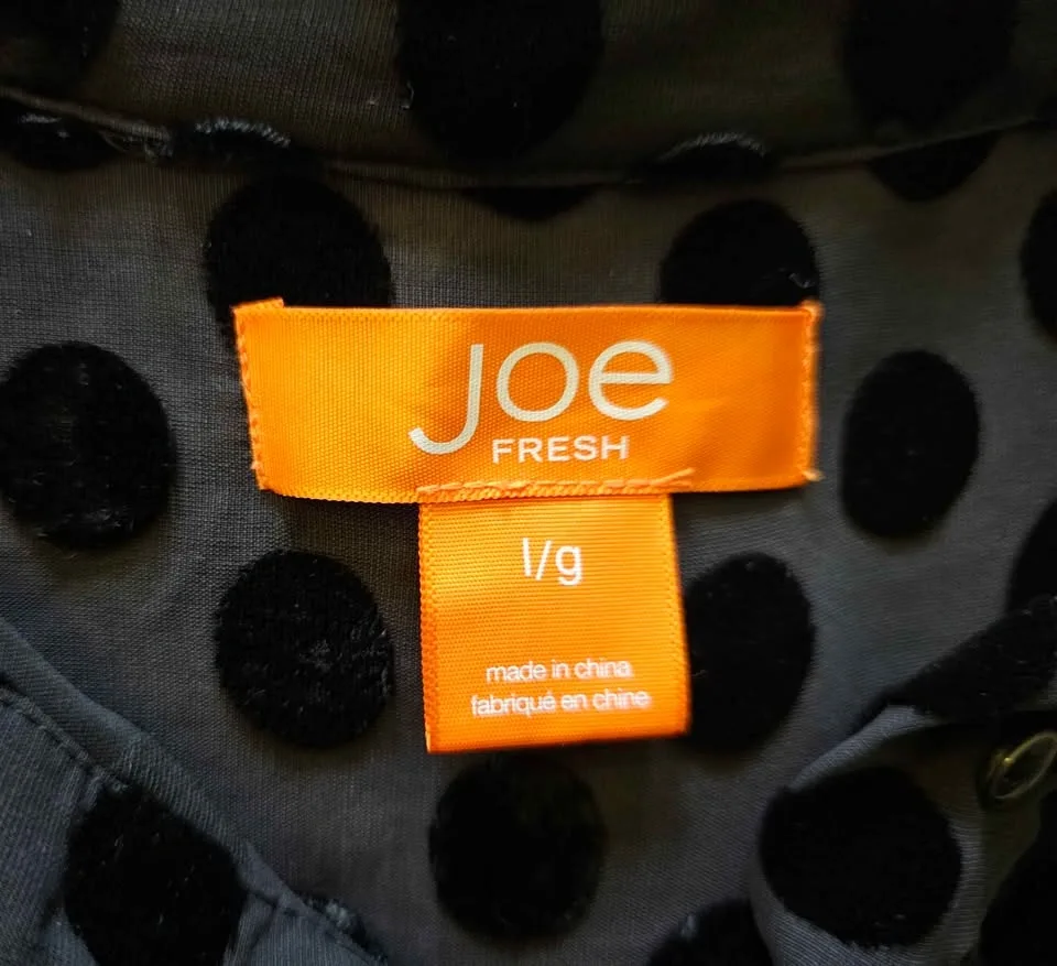 Joe Fresh Women's Black Velvet Polka Dot Sheer Silk-Blend Blouse - photo 2