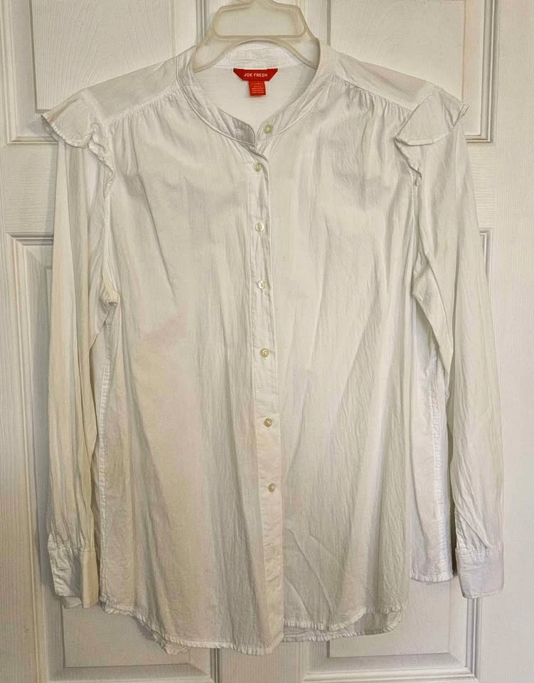 Joe Fresh Women's Ruffle Shoulder Band Collar Cotton Blouse - Si