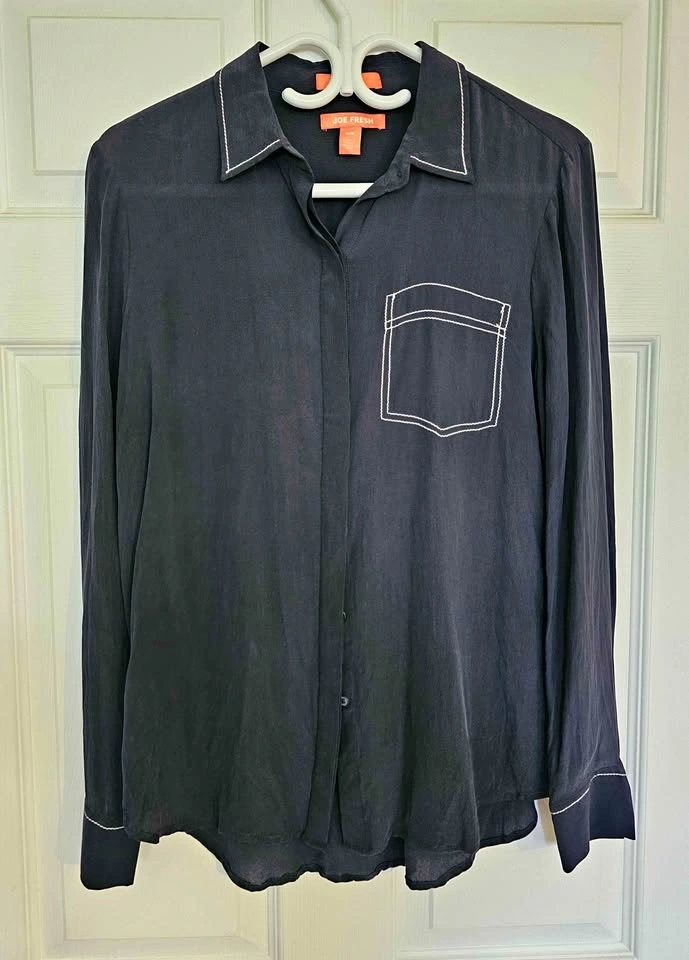 Brand New Joe Fresh Women's 100% Silk Dark Navy Shirt - M