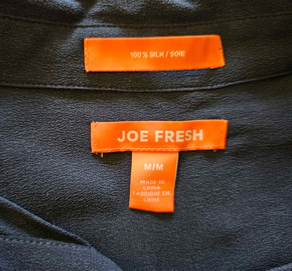 Brand New Joe Fresh Women's 100% Silk Dark Navy Shirt - M - photo 3