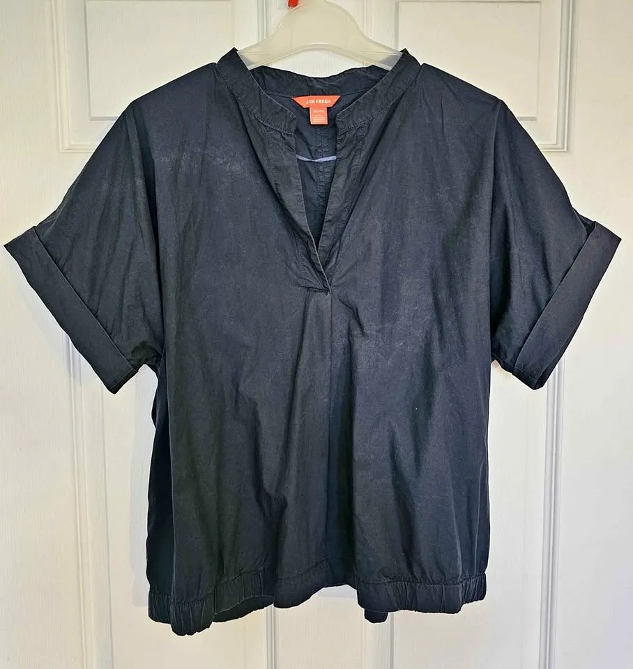 Joe Fresh Women's Black V-Neck Cuffed Short Sleeve Top - XL