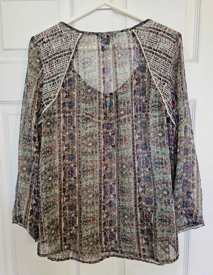 American Eagle Outfitters Women's Paisley Boho Tassel Blouse - S - photo 2