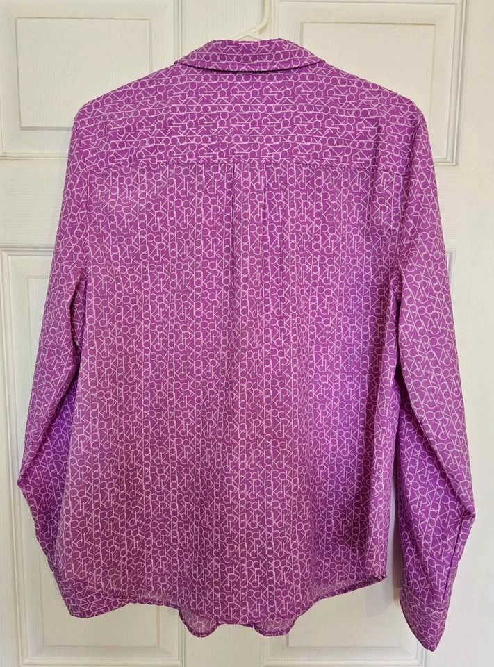 Calvin Klein Monogram Long-Sleeve Button-Down Blouse - Size L - photo 2