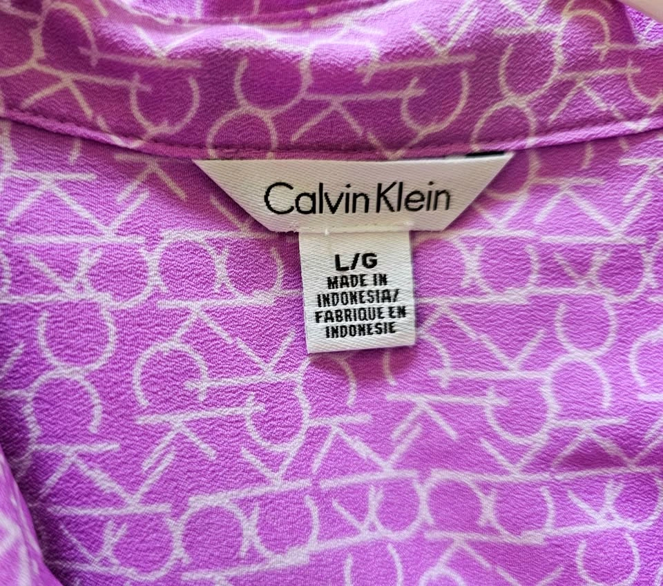 Calvin Klein Monogram Long-Sleeve Button-Down Blouse - Size L - photo 3