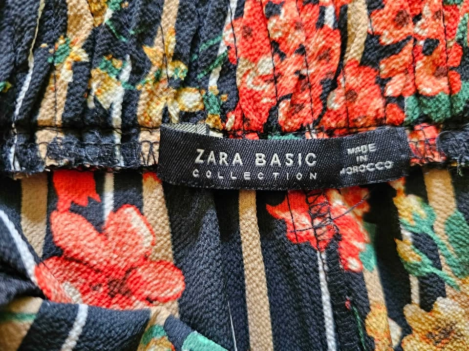 ZARA Basic Floral Striped High-Waist Paperbag Pants - Size M - photo 3