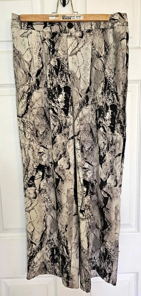 Brand New Women's High-Waisted Marble Print Wide-Leg Trousers -