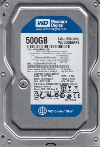 WESTERN DIGITAL WD CAVIAR BLUE 500GB SATA WD5000AAKS WORKING
