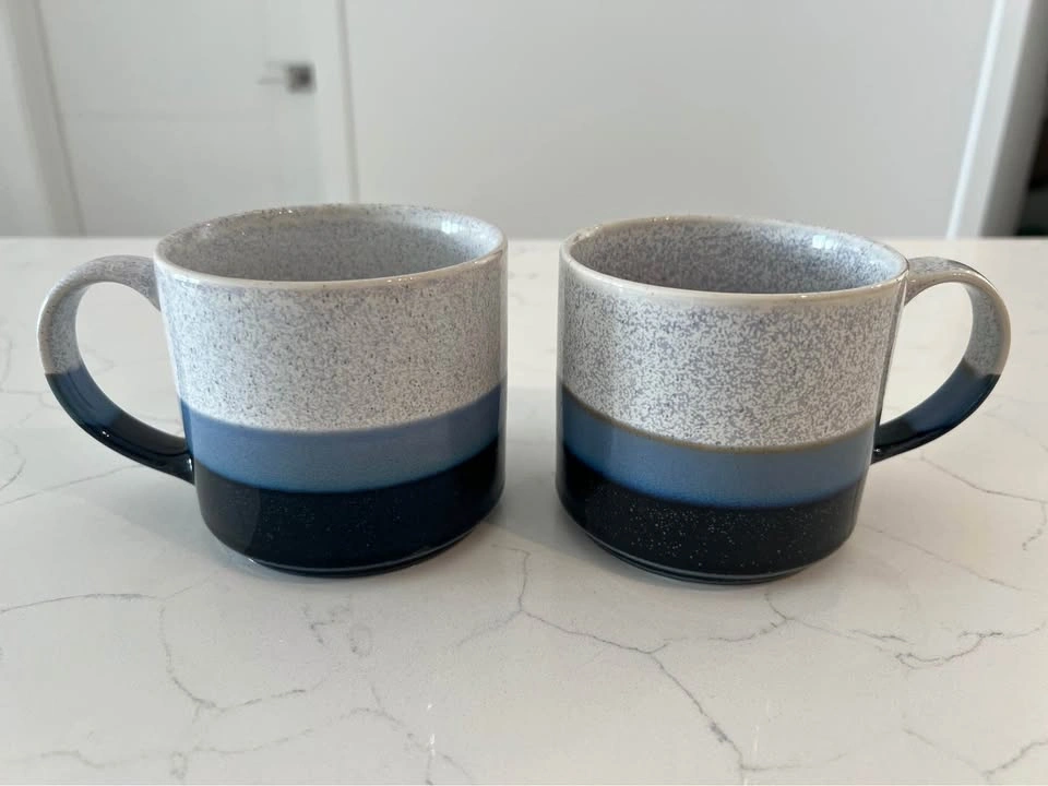 Set of 2 Ceramic Ombre Blue Mugs