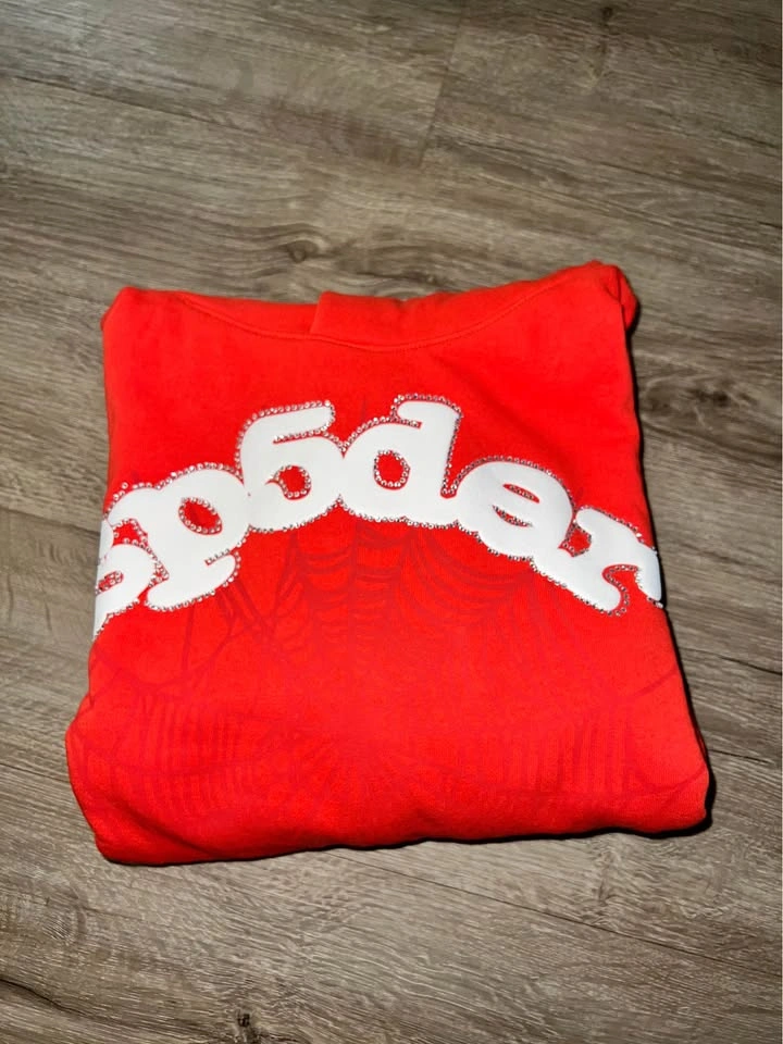 Sp5der Worldwide Rhinestone Hoodie Red - photo 2