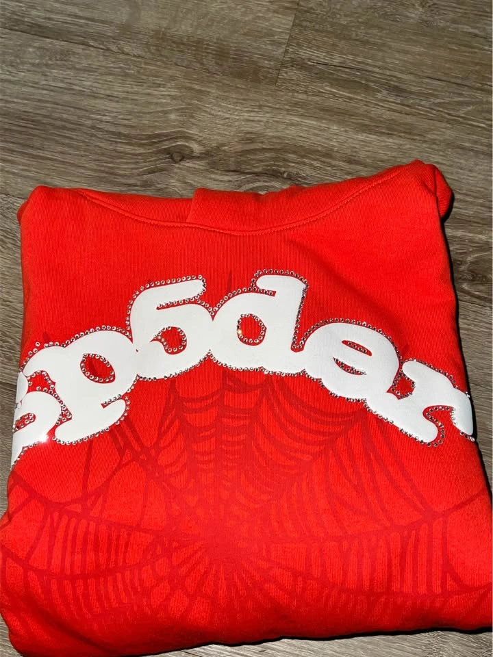 Sp5der Worldwide Rhinestone Hoodie Red - photo 3