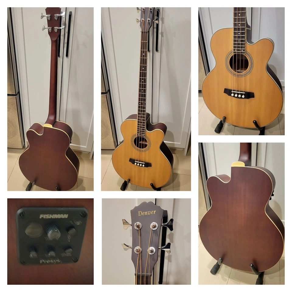 $350 Denver DB44SCE Acoustic/Electric Bass – Natural