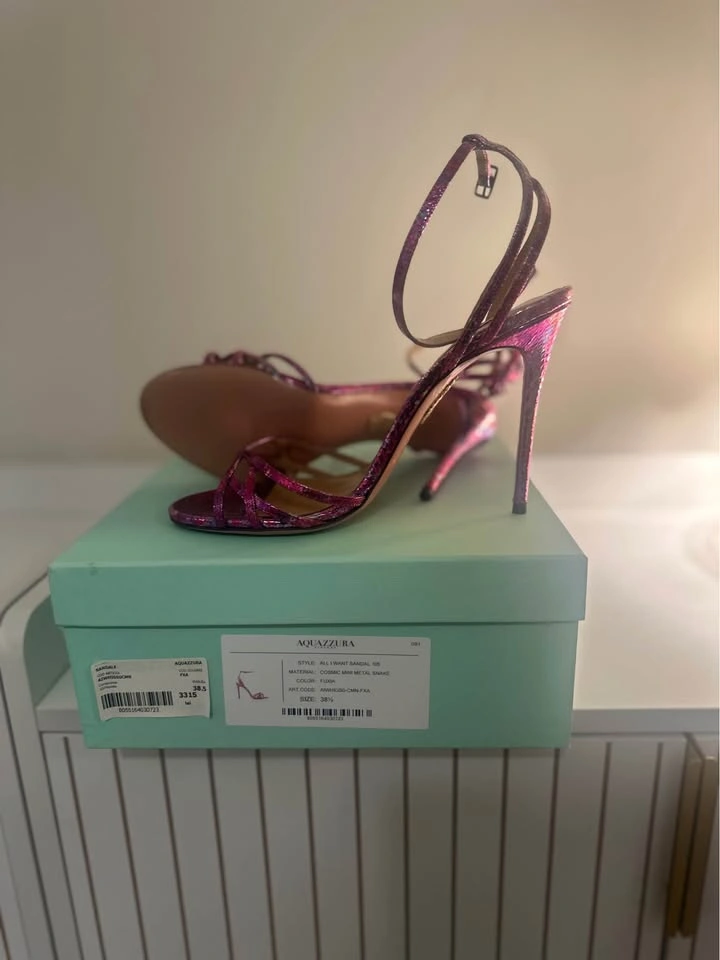Aquazzura All I Want Sandal 105 Fuchsia Cosmic Mini Metal Snake - photo 2