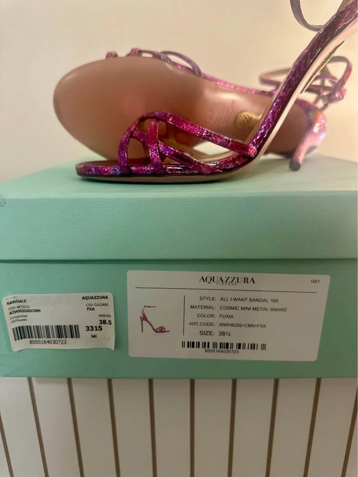 Aquazzura All I Want Sandal 105 Fuchsia Cosmic Mini Metal Snake - photo 3