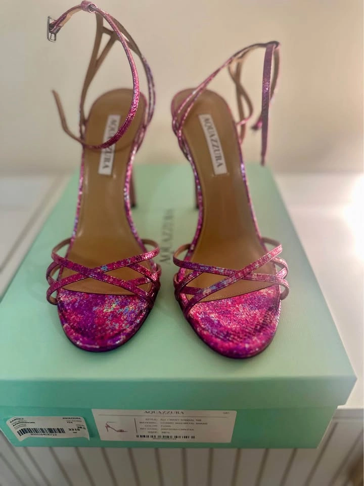Aquazzura All I Want Sandal 105 Fuchsia Cosmic Mini Metal Snake - photo 4