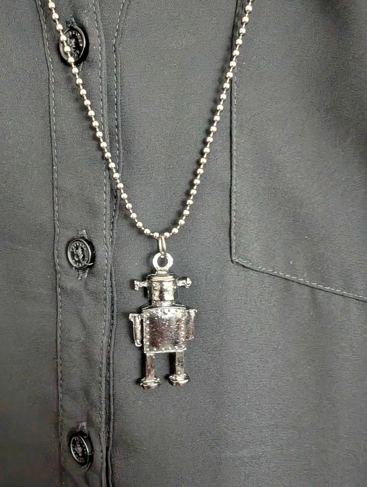 Silver Robot Pendant Ball Chain Necklace