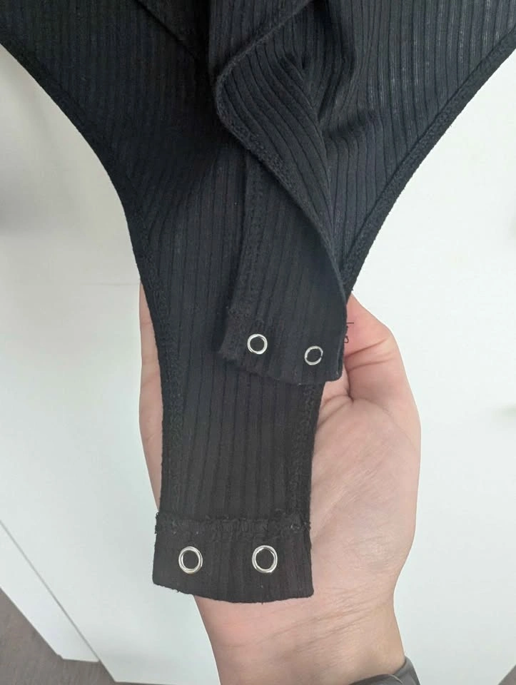 Black Ribbed Long Sleeve Bodysuit - photo 5
