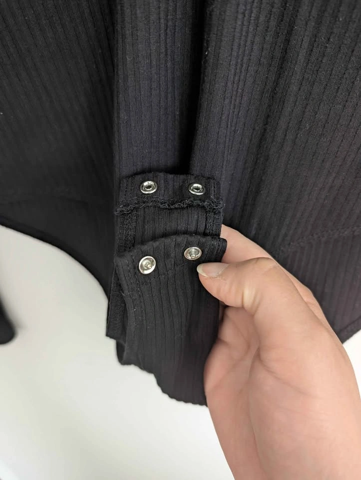 Black Ribbed Long Sleeve Bodysuit - photo 5