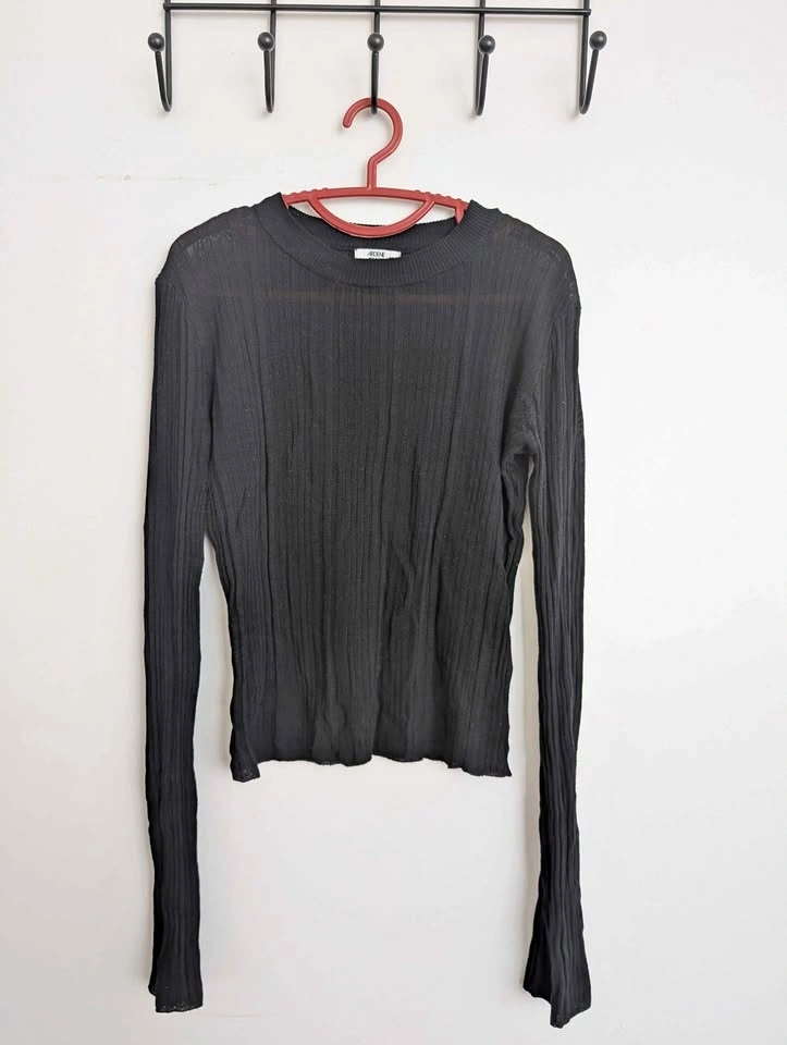 Ardene Black Ribbed Sheer Long-Sleeve Top – Medium
