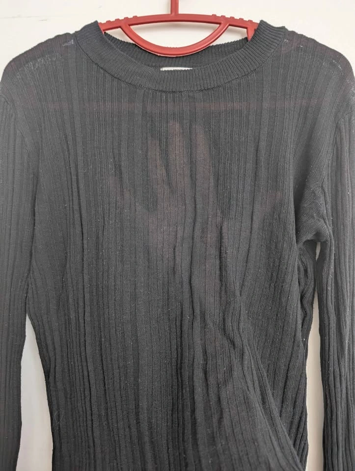 Ardene Black Ribbed Sheer Long-Sleeve Top – Medium - photo 2