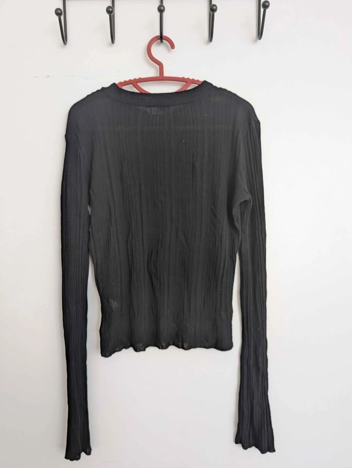 Ardene Black Ribbed Sheer Long-Sleeve Top – Medium - photo 4