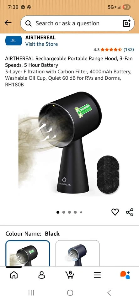 AIRTHEREAL Rechargeable Portable Range Hood RH180B