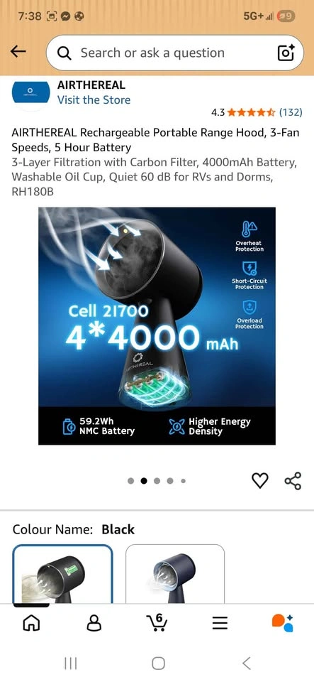 AIRTHEREAL Rechargeable Portable Range Hood RH180B - photo 2