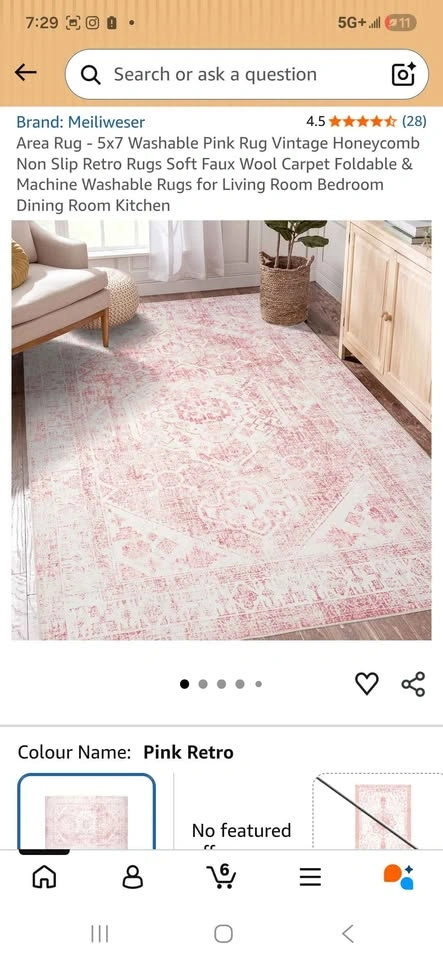 Meiliweser Washable Pink Retro Area Rug