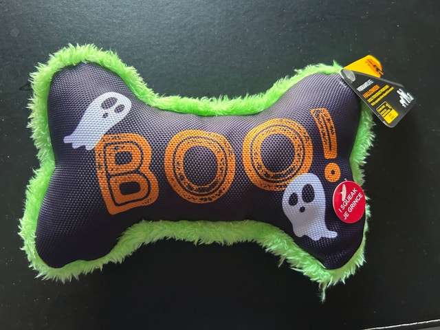 New Vibrant Life Halloween Spooky Bone Squeaky Plush Dog Toy