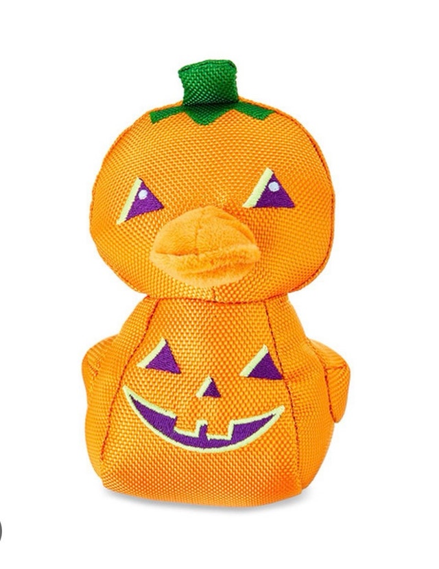 New Vibrant Life Halloween Squeaky Pumpkin Duck Pet Dog Toy